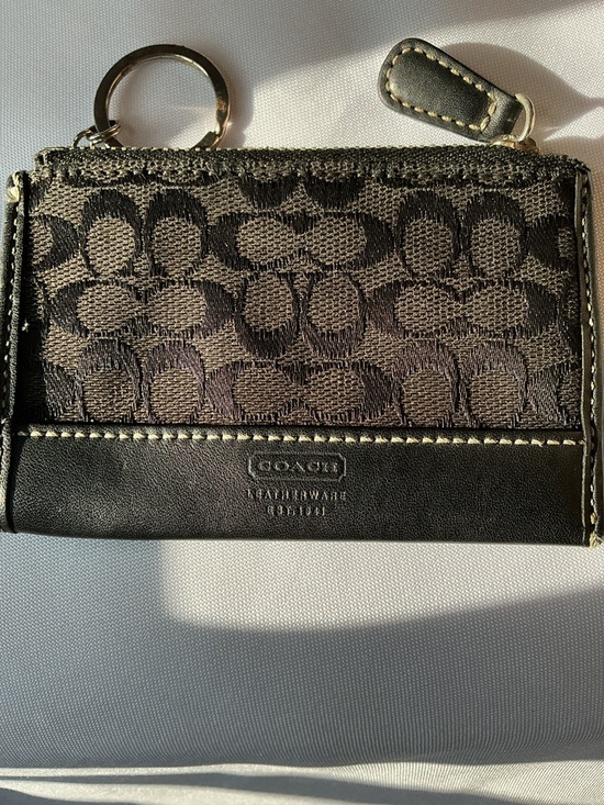 Coach Handbags - ★ Coach Signature Wristlet Coin Purse Keychain Wallet Black Gray